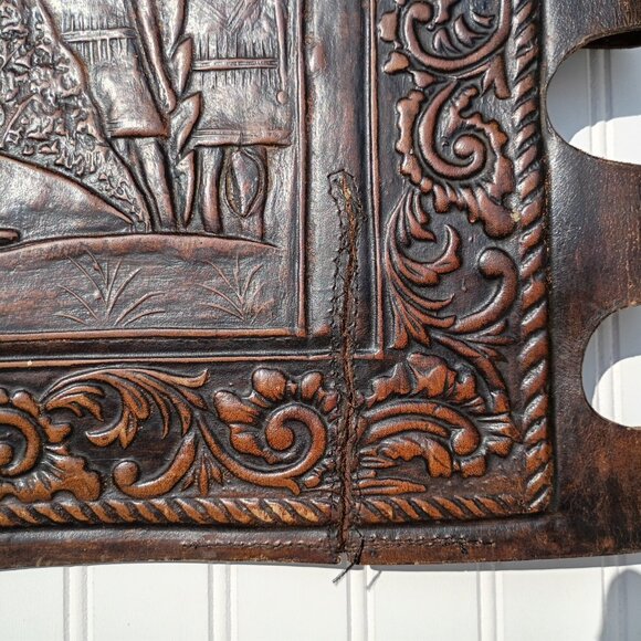 Angel Pazmino Tooled Leather Chair Seat Replacement Parts Warrior with Bow Vtg - Picture 3 of 16